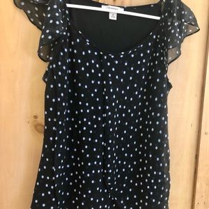 Black and blue polka dot ruffle tank